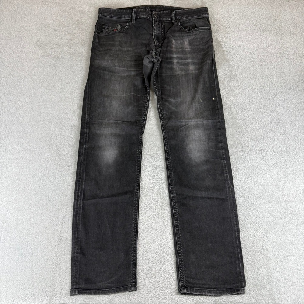 Diesel Thommer Slim Skinny Jeans Mens 36x34 Black Denim Distressed Stretch 069BG